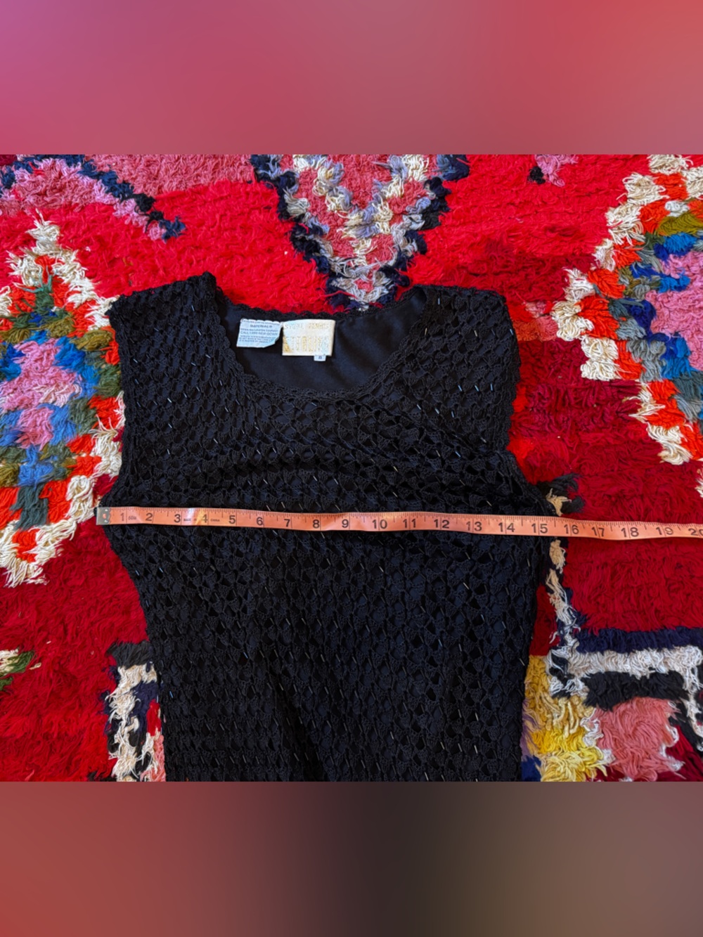 90s Vintage Beaded Crochet Dress Sz M - Picture 5 of 10
